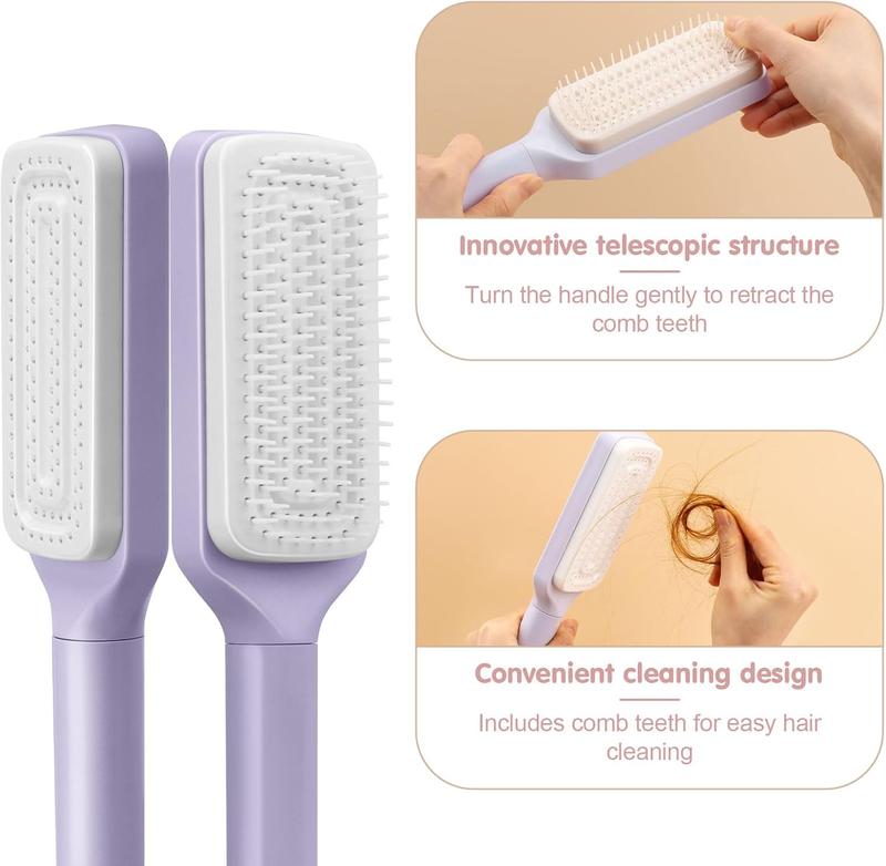 2PCS Self Cleaning Hair Brush,hair Brushes For Women,one-click Cleaning Comb,curly hair comb,3d airbag comb,retractable comb,suitable For All Hair Types... 1