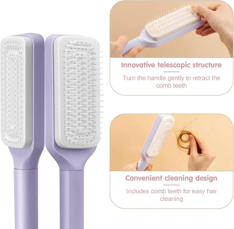 2PCS Self Cleaning Hair Brush,hair Brushes For Women,one-click Cleaning Comb,curly hair comb,3d airbag comb,retractable comb,suitable For All Hair Types... 1