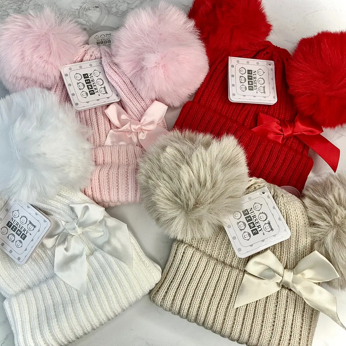 DOUBLE POMPOM BOW HATS 1-3yrs
