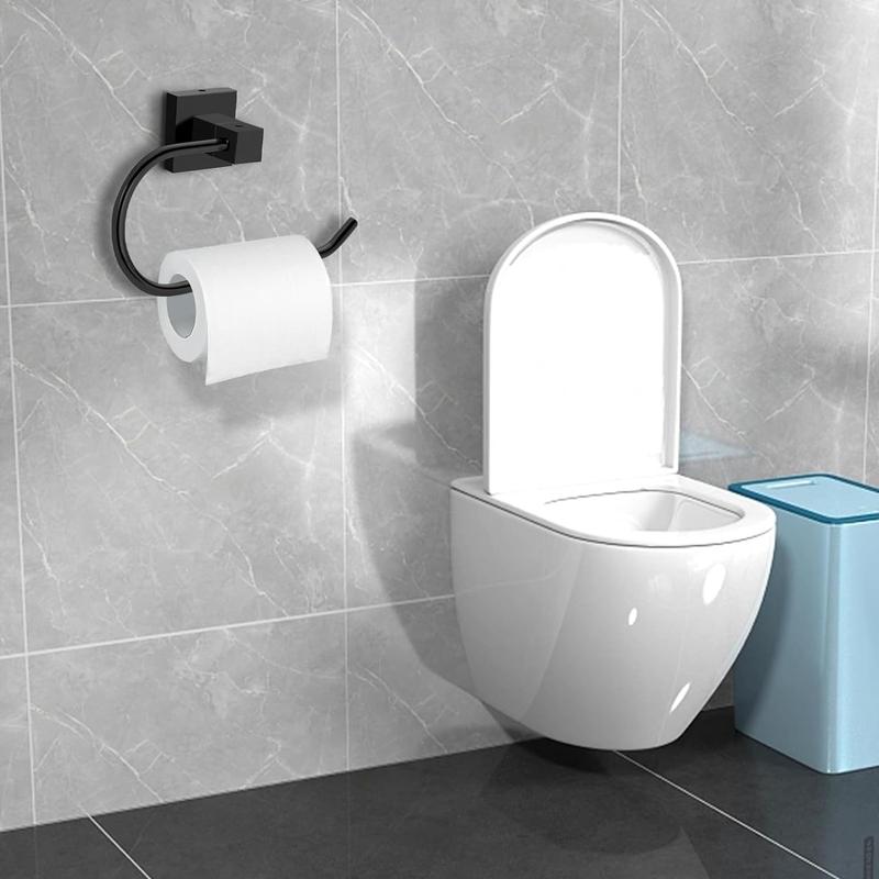 Product Introduction of 2 Packs Toilet Roll Holder, Black Toilet Paper Holder Towel Ring Stainless Steel Wall Mounted Towel Holder Bathroom Accessories 5
