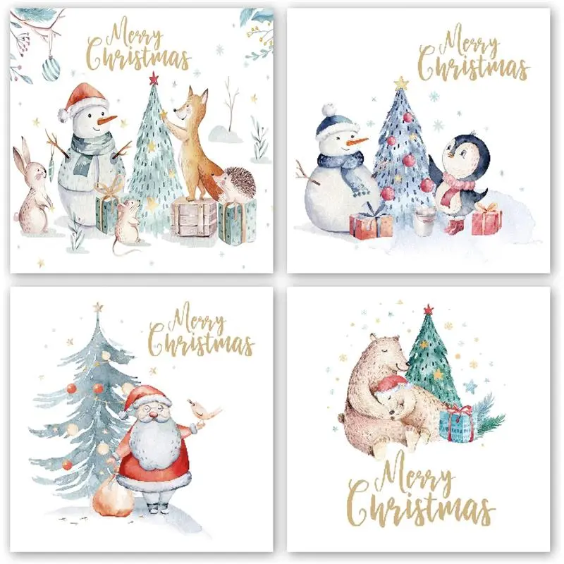 Charity Christmas Cards. Pack of 24. Each Christmas Card multipack has 4 different Watercolour Characters designs. Ecofriendly and UK made. Blank Inside. 115 x 115mm card size. 0