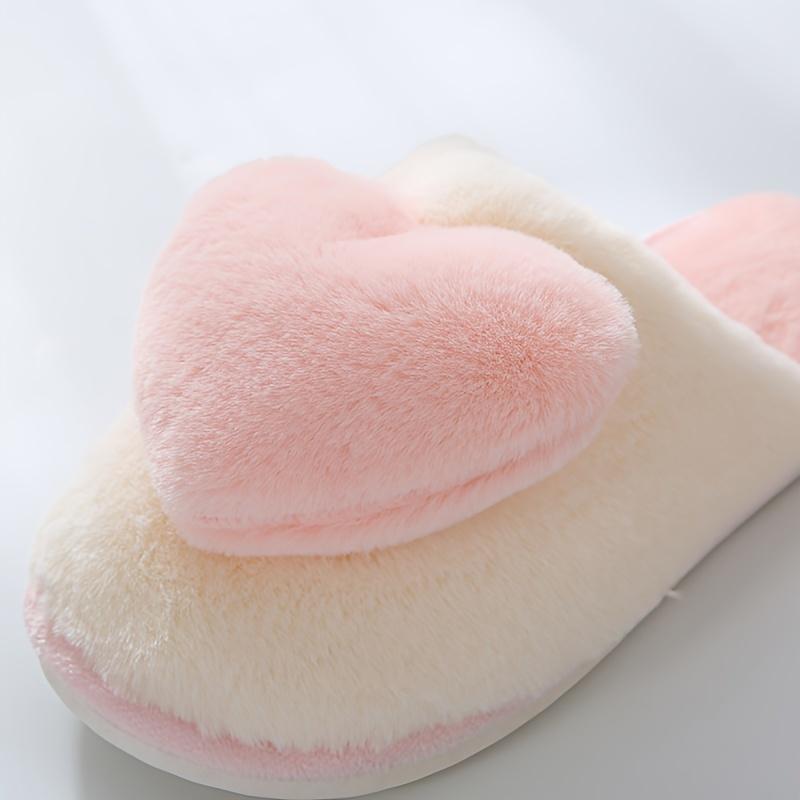 Cute Heart Decor Slippers, Casual Slip On Plush Lined Shoes, Comfortable Indoor Home Valentine's Day Slippers Girl Footwear 7