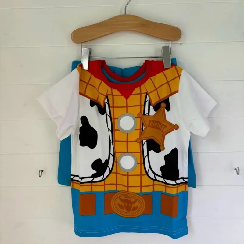 Disney Toy Story Short Pyjamas Pjs Woody Cowboy Sheriff Buzz Lightyear Ranger Nightwear Sleepwear Shortie Boys Character Two Piece Set Short Sleeve Top T-Shirt Shorts Toddler Childrens Kids Cute 4 5 6 Years 8