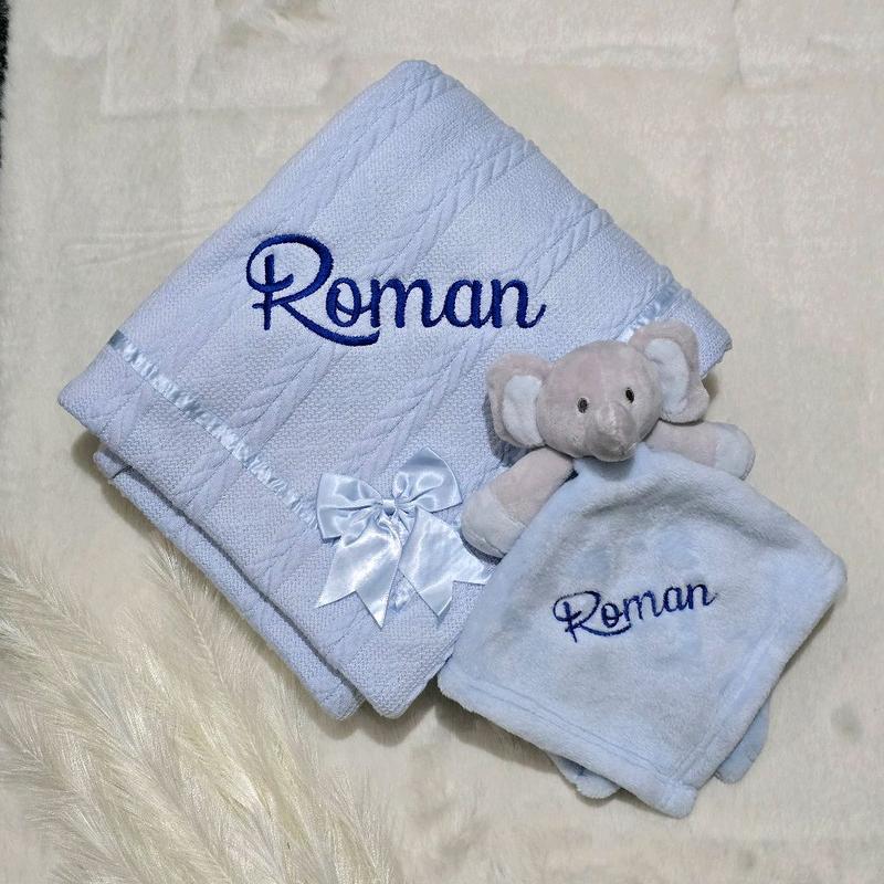 Royal Icon - Personalised Baby Blanket With Matching Elephant Comforter Embroidery Any Name - Gift For Baby Boys - Blue - Ri202 3