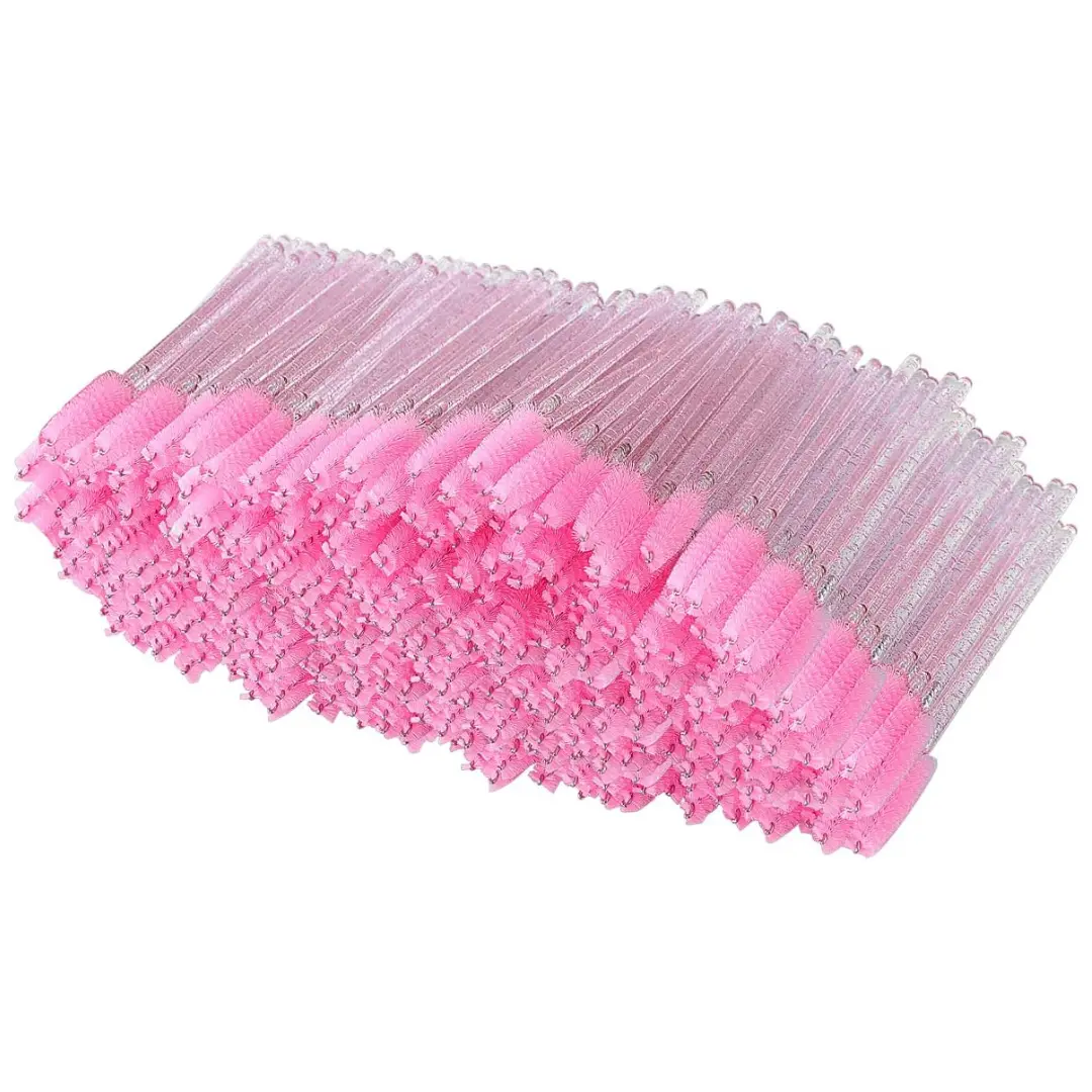 Disposable Eyelash Brushes,100PCS Eye Brow Spoolie Castor Oil Brush Mascara Wands Cosmetic Makeup Tools(Crystal Pink)
