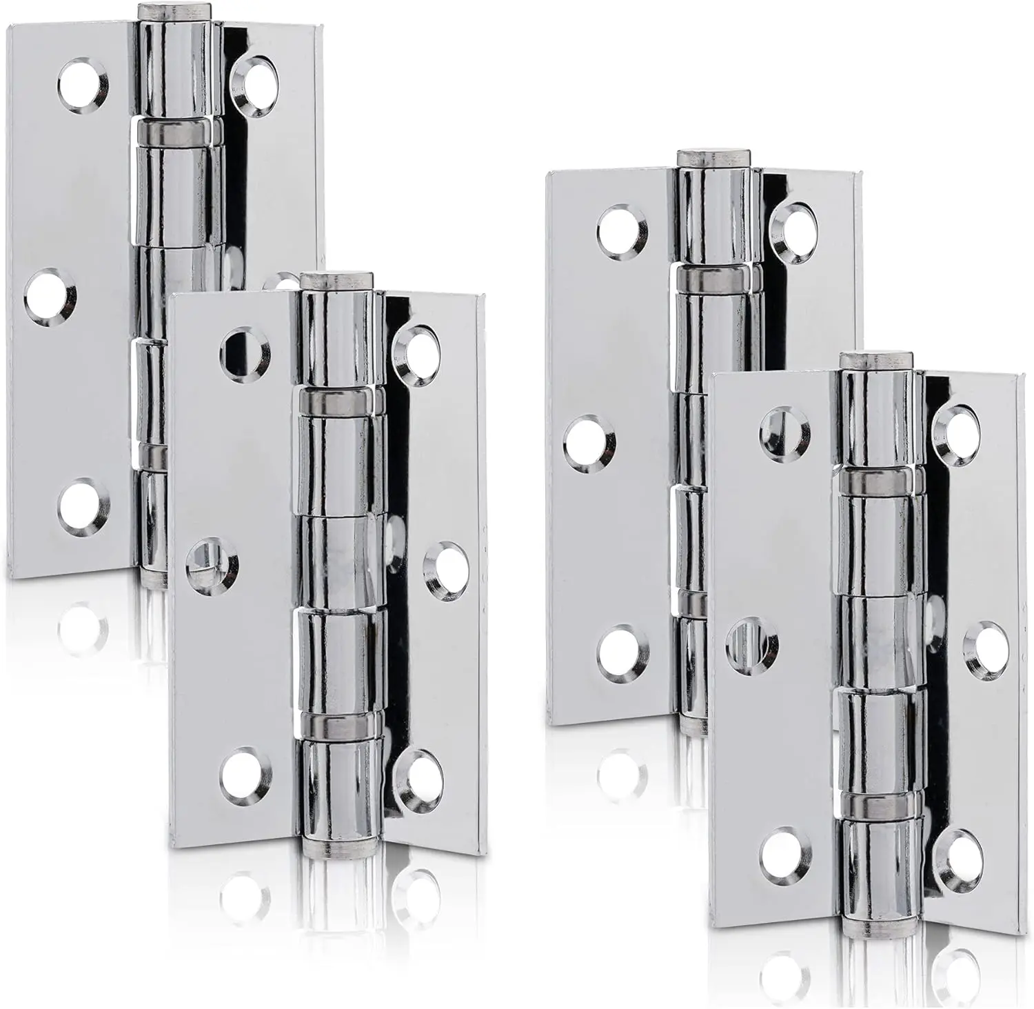 Grade 7  3 inch (75mm) Polished Chrome Ball Bearing Hinges, Steel Door Hinge for Wooden Doors (2 Pairs)