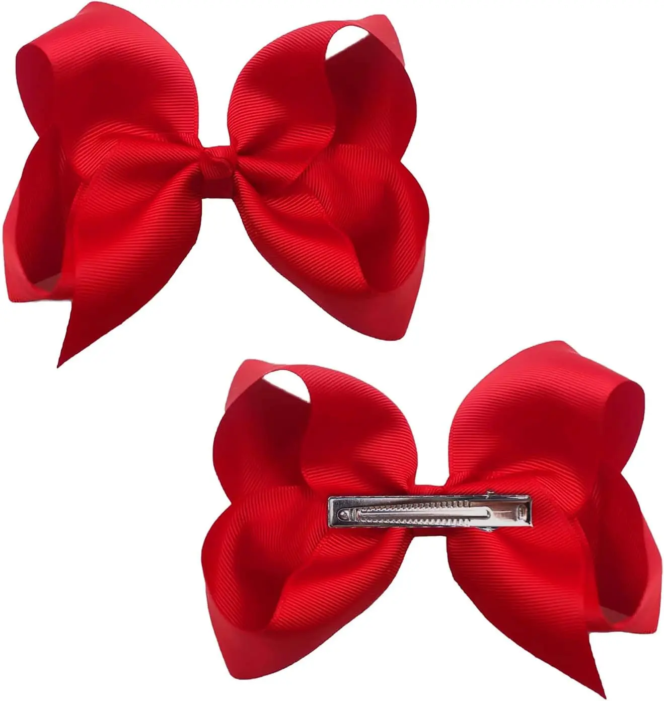 2Pcs Ribbon Hair Bow Red Hair Bow Clips Barrettes, 3 inch Ponytail Holder Bow Hair Bow with Duckbill Clip for Children Kids Girls Women(red)