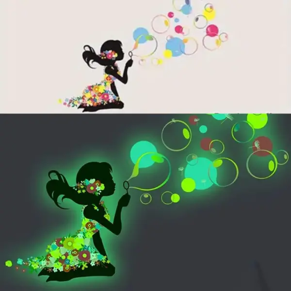 Unique Girls Room Decor 30x30 cm Glow-in-The-Dark Wall Decal - Girl Blowing Bubbles for Bedrooms, Living Rooms, and Dorms - Easy to Apply and Remove, Aesthetic Touch  Sticker Sticker Decorative Sticker Artistic Gift Light Removable Ornaments