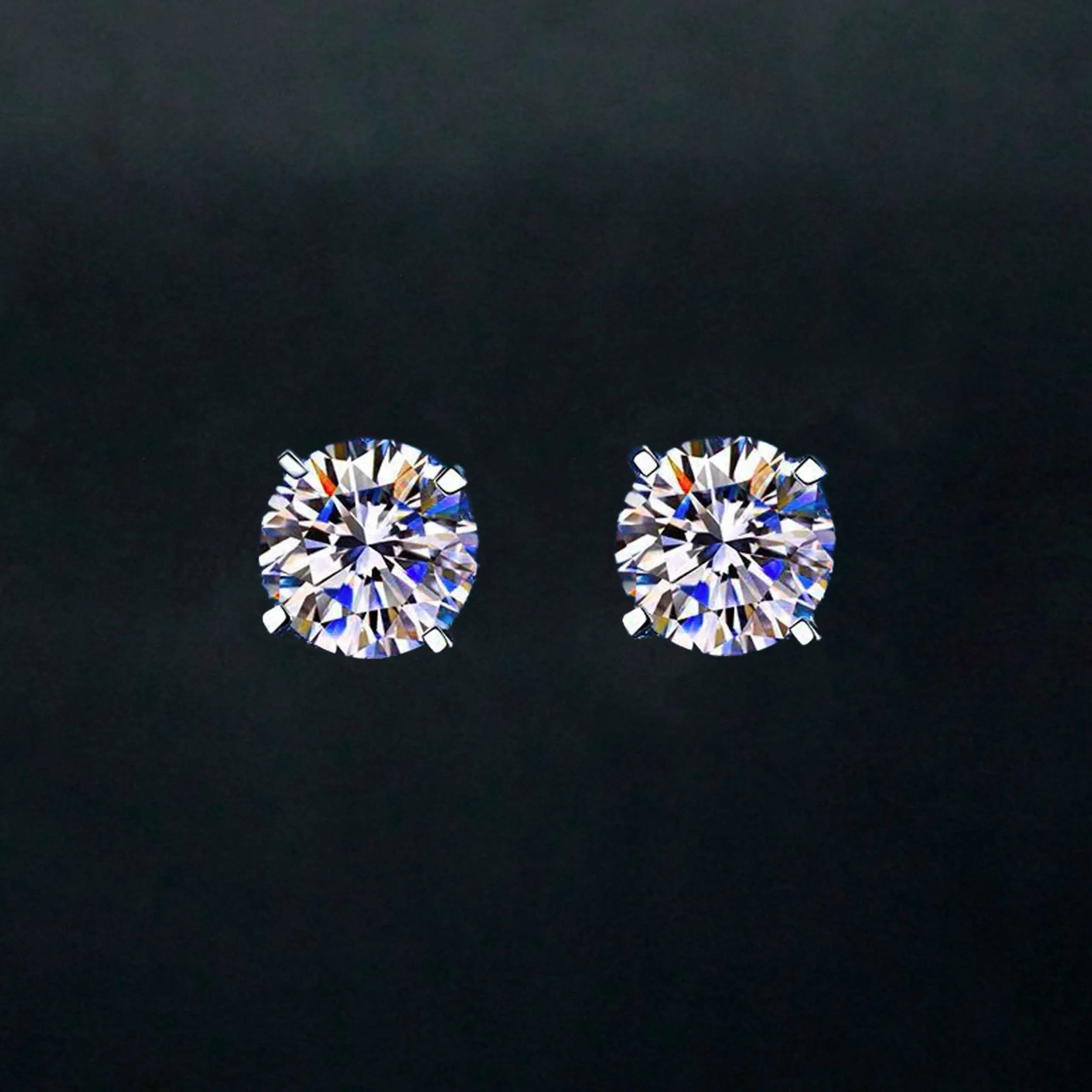 TGC Diamond Stud Earrings, 0.5, 1 & 2 Carat Man Made Diamond Simulants, 925 Sterling Silver, Rhodium, Push Back, Round Brilliant Cut
