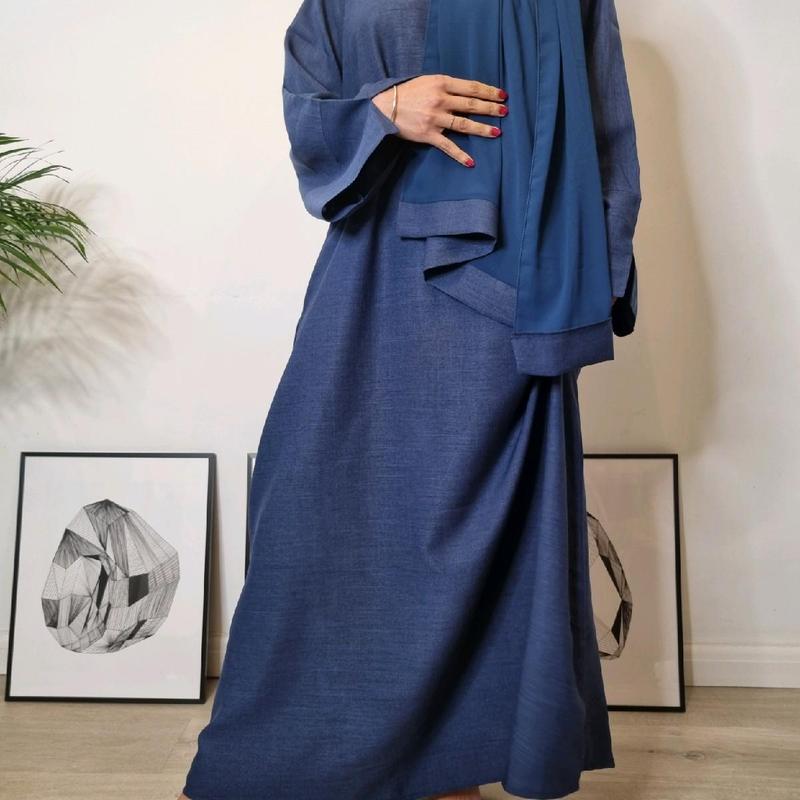Premium Linen Pocket Abaya with Scarf - Black, Beige, Green, Camel and Grey, Olive abayas 7