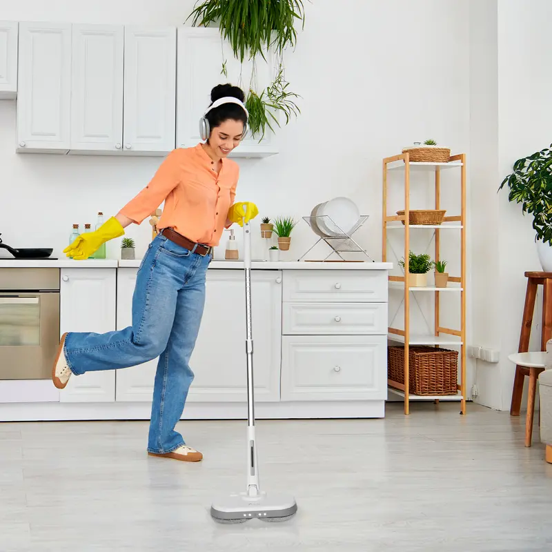 Cordless Electric Mop with Detachable Water Tank & Headlight - Quiet Rechargeable Hard Floor Cleaner for Tile, Hardwood, Laminate - White 4