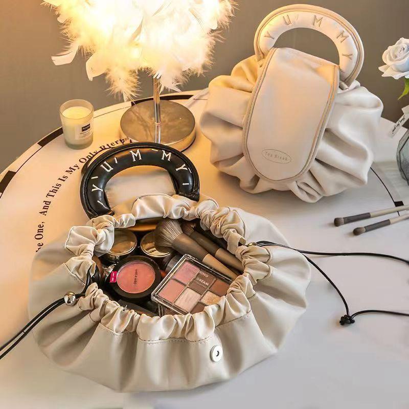Luxury Drawstring Makeup Bag - Premium PU Leather Cosmetic Organizer Pouch, Travel Makeup Bag, Large Capacity Makeup Pouch, Portable Cosmetic Bag, Quick Access Makeup Bag, waterproof cosmetic bag, durable makeup bag, makeup storage bag 4