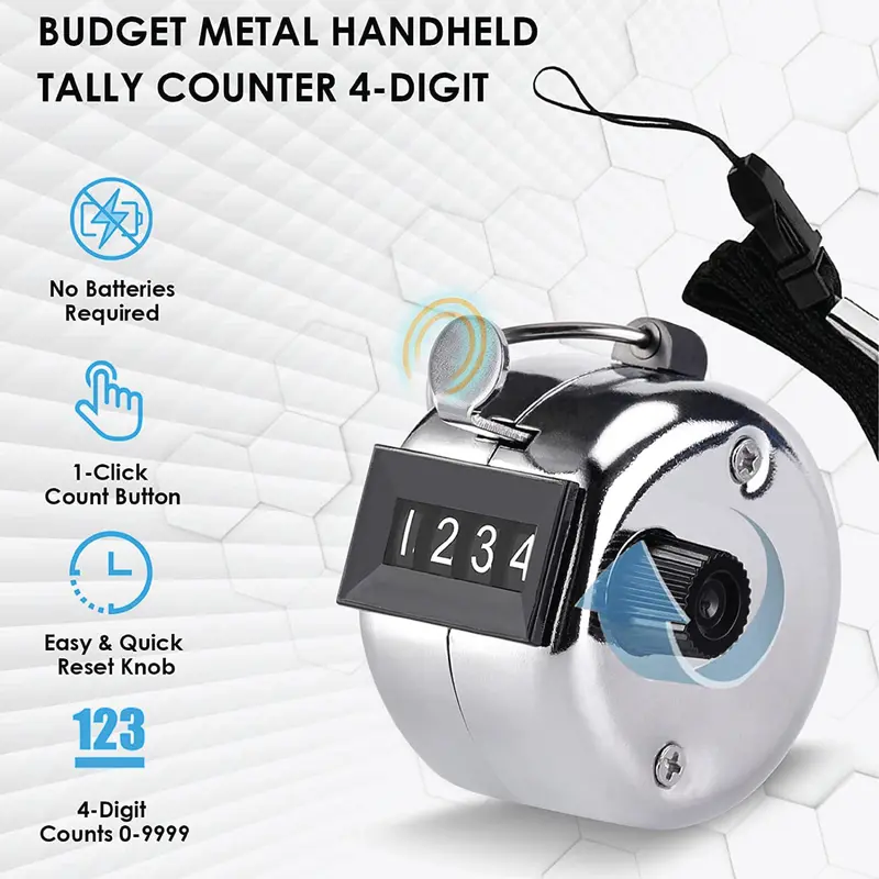 Hand Tally Counter with Metal Finger Ring Hoop Holder, 4-Digit Lap Trackers Counter Manual Clicker for Golf, Sport Stadium Coach Referees, Knitting, School Event 8
