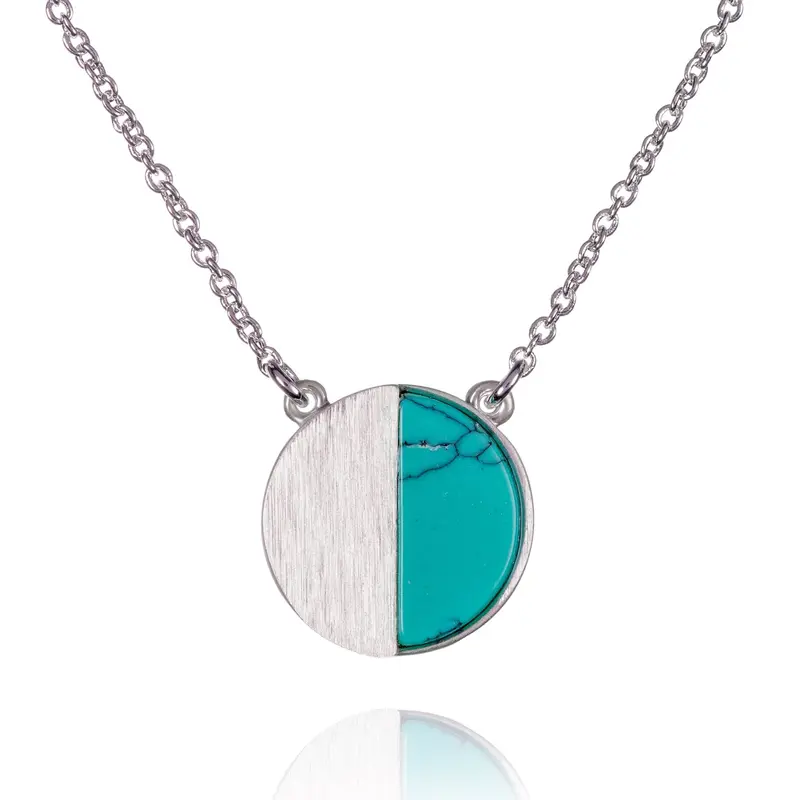 Disc Pendant Necklace a Created Blue Turquoise 0
