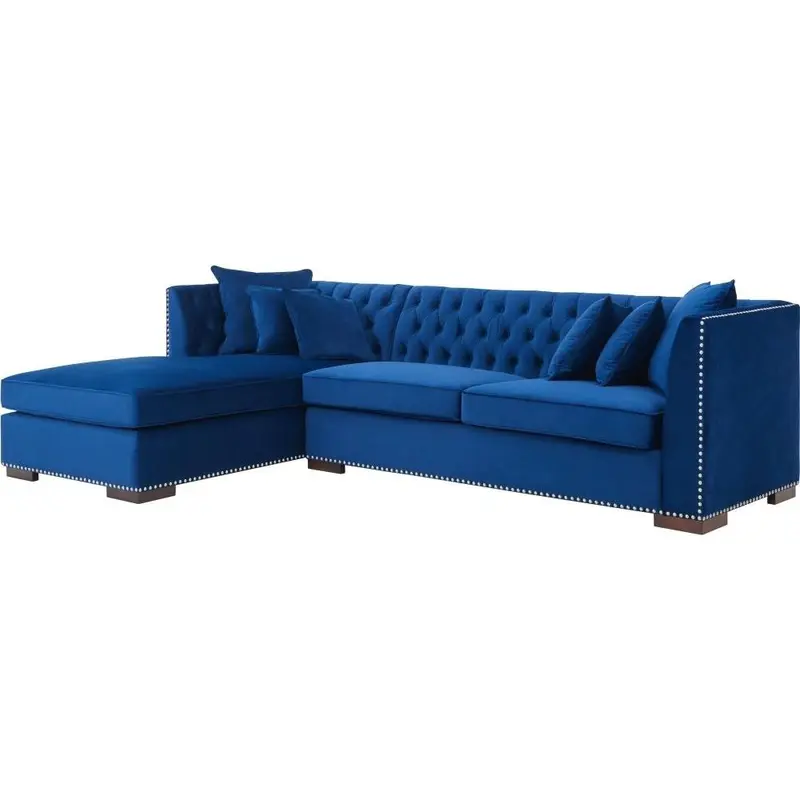 Chester Blue Velvet Fabric Corner Sofa - Left 1