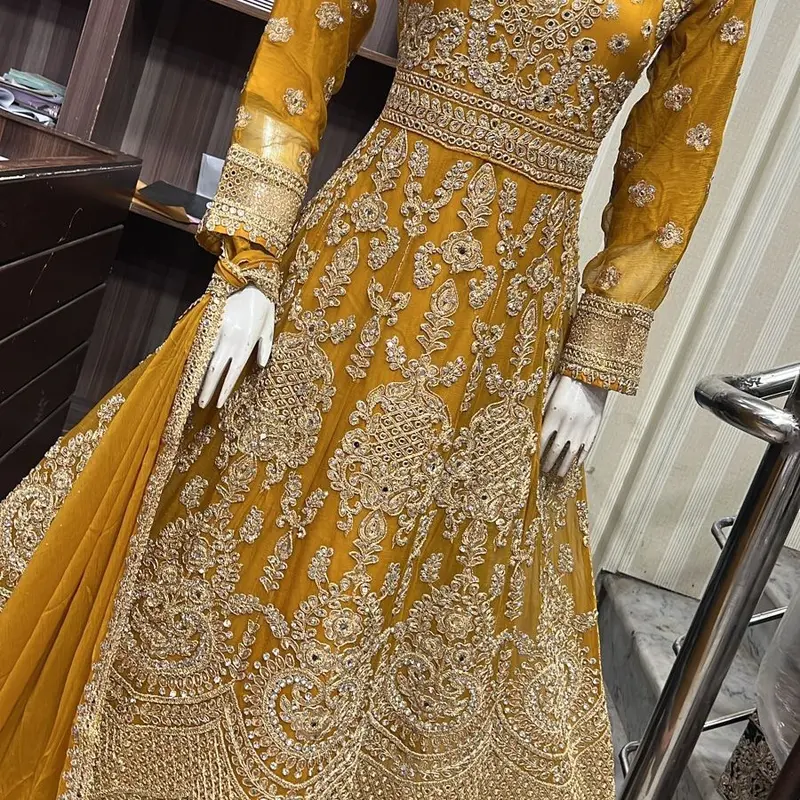 Heavy embroidered long maxi dress chiffon fabric 6