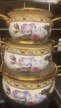 Product Review of Vintage Flower Pattern Stockpot with Lid,  Double Ear Enamel Soup Pot, Large Capacity Cooking Pot, Cookware for Home Kitchen from R**l 0
