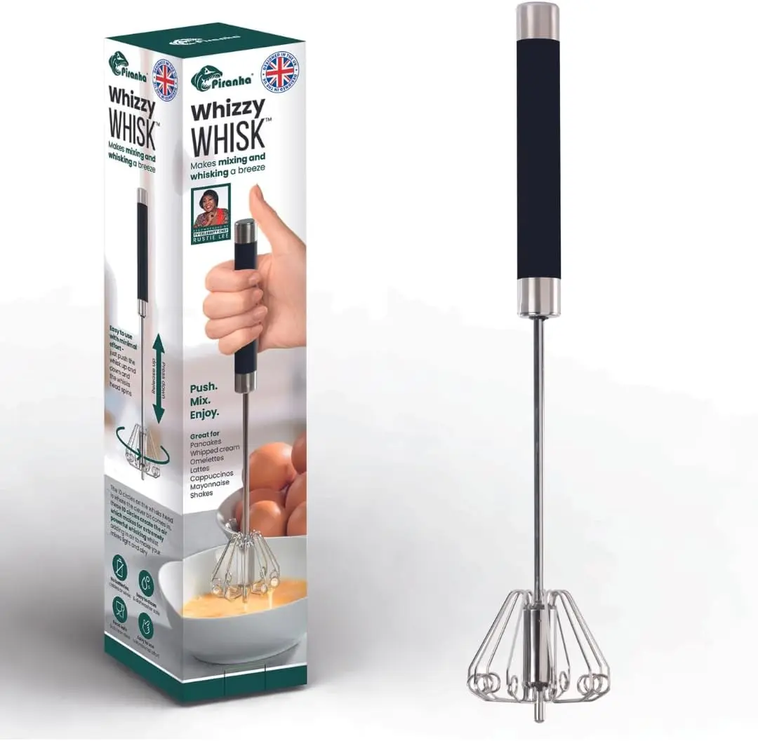 Whizzy Whisk - Effortless Whisking. Your GoTo Mini Manual Whisk! Achieve Perfect Results with This Mini Hand Whisk - Compact, Convenient, and Efficient Hand Push Whisk Design (Black)