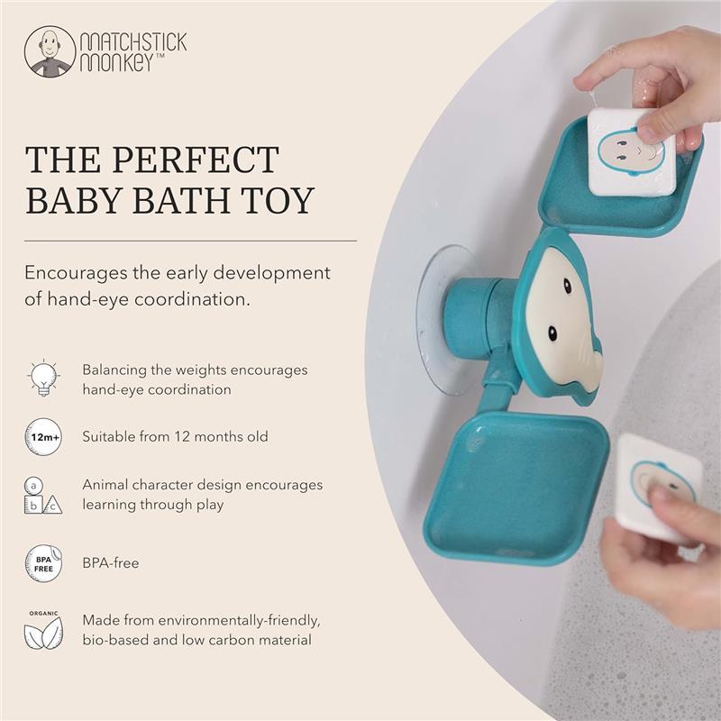 Matchstick Monkey, Bathtime Scale Balance Bath Toy, Antimicrobial Baby Bath Toy, Sensory Learning - 1 Scale, 6 Weight Chips, 12 Months Old+, Elephant 4