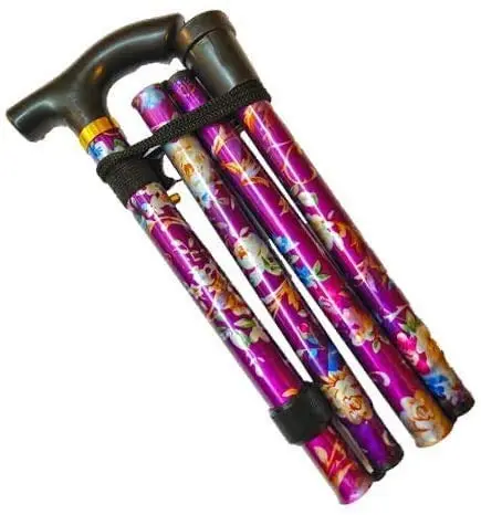 KAV Walking Stick, Easy Adjustable Height Folding Extendable Walking Cane, Lightweight Flexible and Durable Walking Aid Mobility Aid Collapsible Walking Stick (Purple Floral)