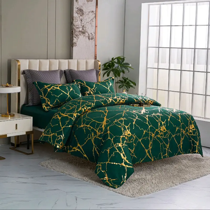 LUXURY MARBLE EFFECT 4 PIECE DESIGNER COMPLETE SET BEDDING SET SOFT EGYPTIAN COTTON TOUCH 7