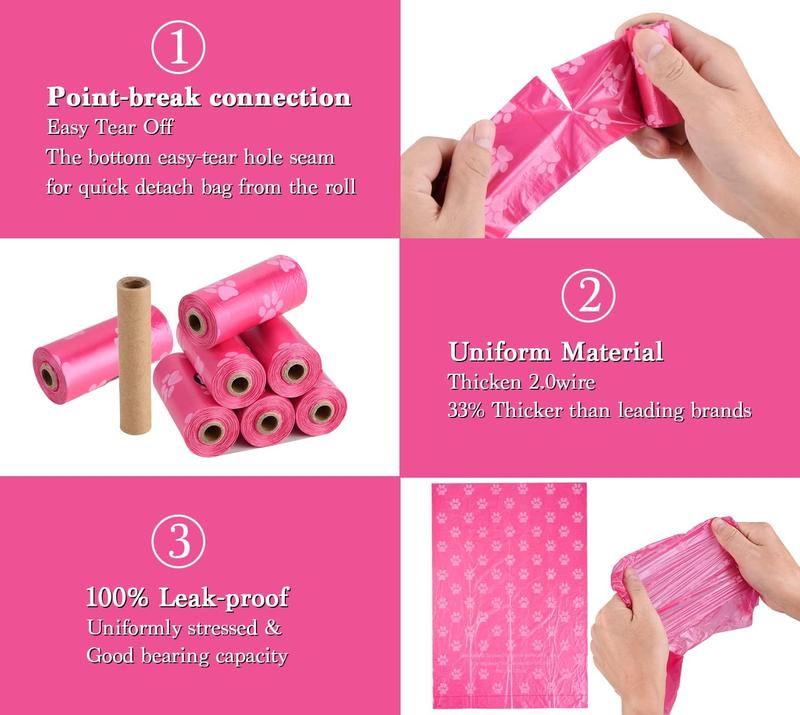 Dog Poo Bags 240 Pink Large Poop bags with Dispenser,Super Strong 100% Leak Proof Poo bags dogs rolls with Corn Starch Compostable 4