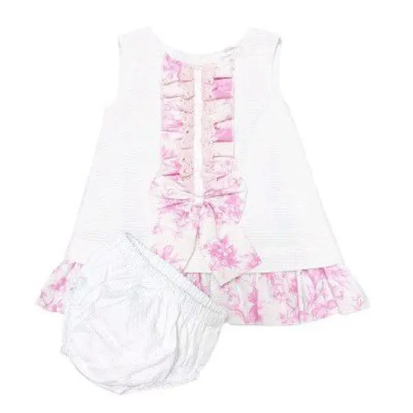 Wee Me  baby White and Pink Flower Dress and Knicker Set for Baby Girls