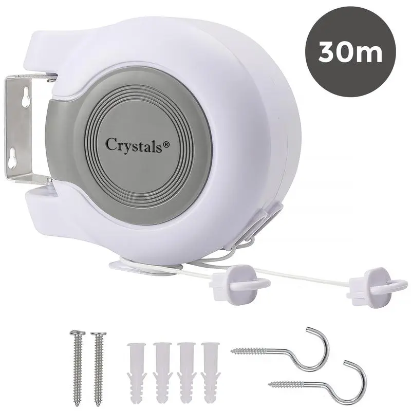 30m Retractable Clothes Reel Double Washing Line Wall Mounted Outdoor Accessories Laundry