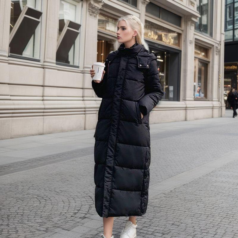 Product Introduction of Over The Knee Long Parkas Coat Female 2024 Winter Fashion Slim-fit Down Cotton Hooded Thick Warm Parkas Coat Winter Jacket Women 23