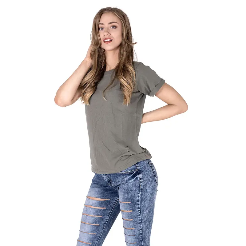 Noroze Women's Short Sleeve Plain T-Shirts Distressed Ripped Holes Nibble Cut Out Rounded Neck Casual T-shirt UK Sizes 6-18 4