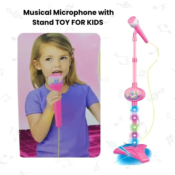 Musical Microphone with Stand – The ultimate karaoke fun for kids!  Watch them sing, shine & enjoy flashing stage lights!  Perfect gift for little superstars!  Get yours now!  #KidsKaraoke #FunWithMusic #SingAndShine