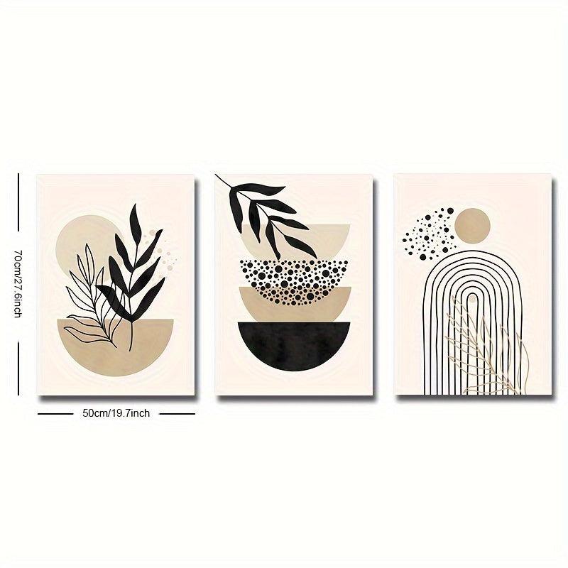 3pcs/set Canvas Poster, Modern Art, Black Beige Bohemian Abstract Painting, Botanical Geometry Boho Trendy Art, Ideal Gift For Bedroom Living Room Kitchen Dorm Corridor, Wall Art, Wall Decoration, Fall Decor, Room Decoration, No Frame 7