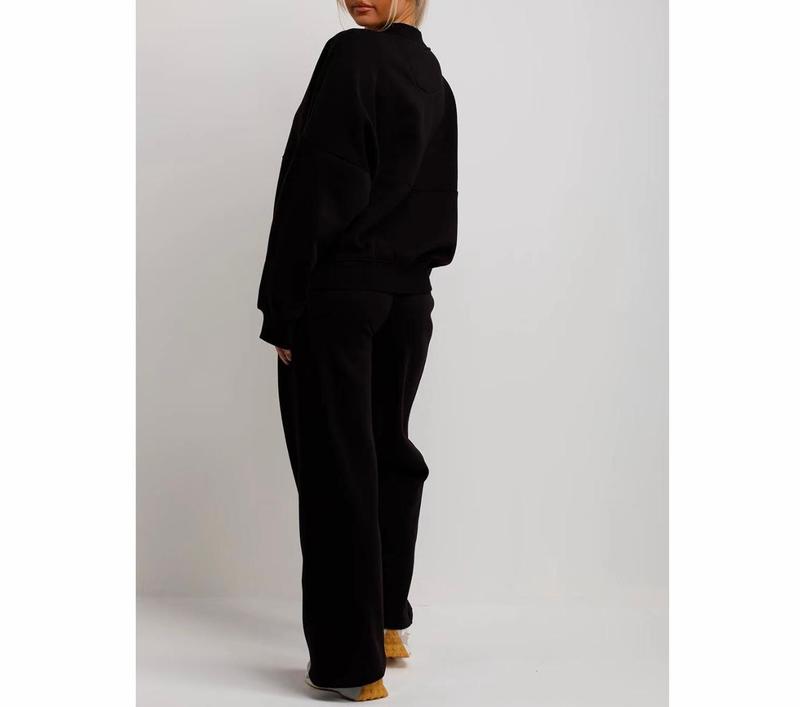 Bomber Sweatshirt With Zip And Joggers Loungewear Set Black Womenswear 2