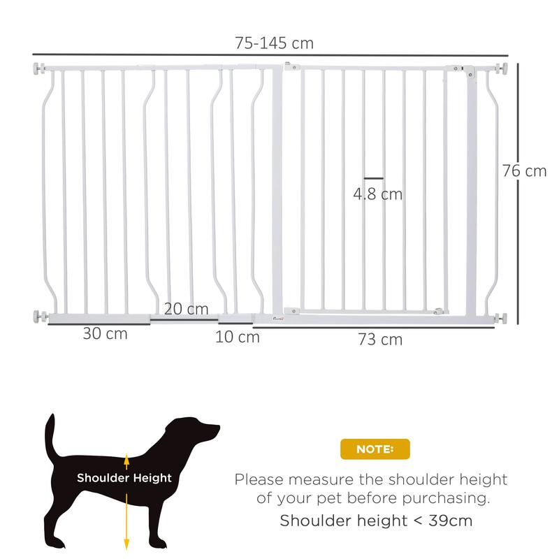 PawHut Extra Wide Dog Safety Gate, with Door Pressure, for Doorways, Hallways, Staircases - White 2