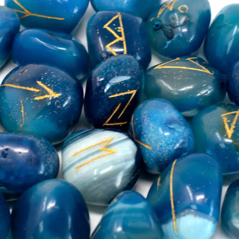 Runes Stone Set in Pouch - Blue Onyx 1