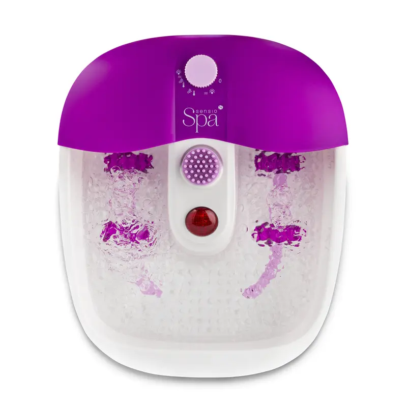 Sensio Spa Foot Spa Massager Pedicure Bath Nine accessories Pamper Your Feet with Heat Bubbles and Massaging Tools All In One Home Salon Therapeutic Massage Tub Pedicure Set White Purple 0