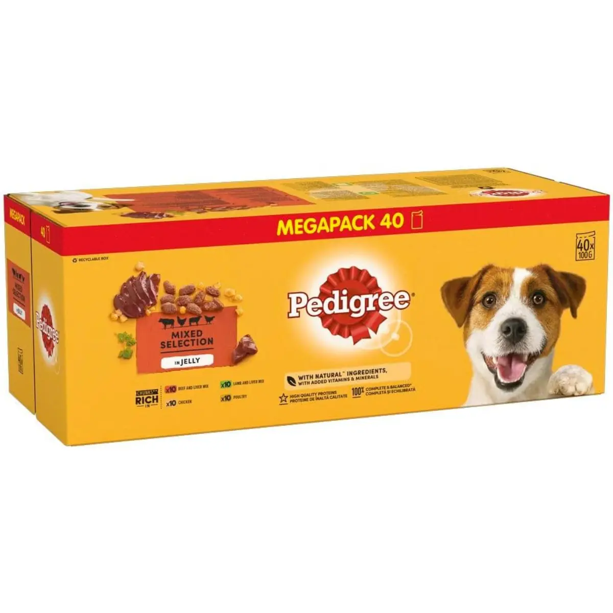 Adult Wet Dog Food Megapack - Mixed Selection in Jelly 40 Pouches (40 x 100 g) with Beef Meat and Animal Derivatives, Chunk & Wet food