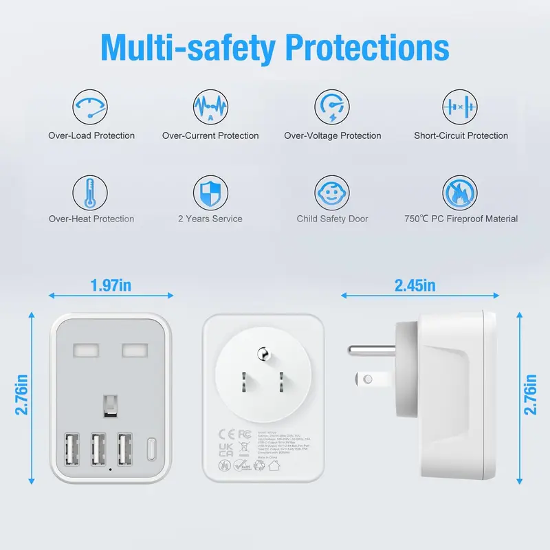 UK to US Plug Travel Adapter, USA Travel Adapter with 4 USB Ports (1 USB C Fast Charger) American to UK Plug Adapter for US Canada Mexico Thailand and More(Type B) Charging Devices Smartphone Cellphone Mobile charger Electronic 2
