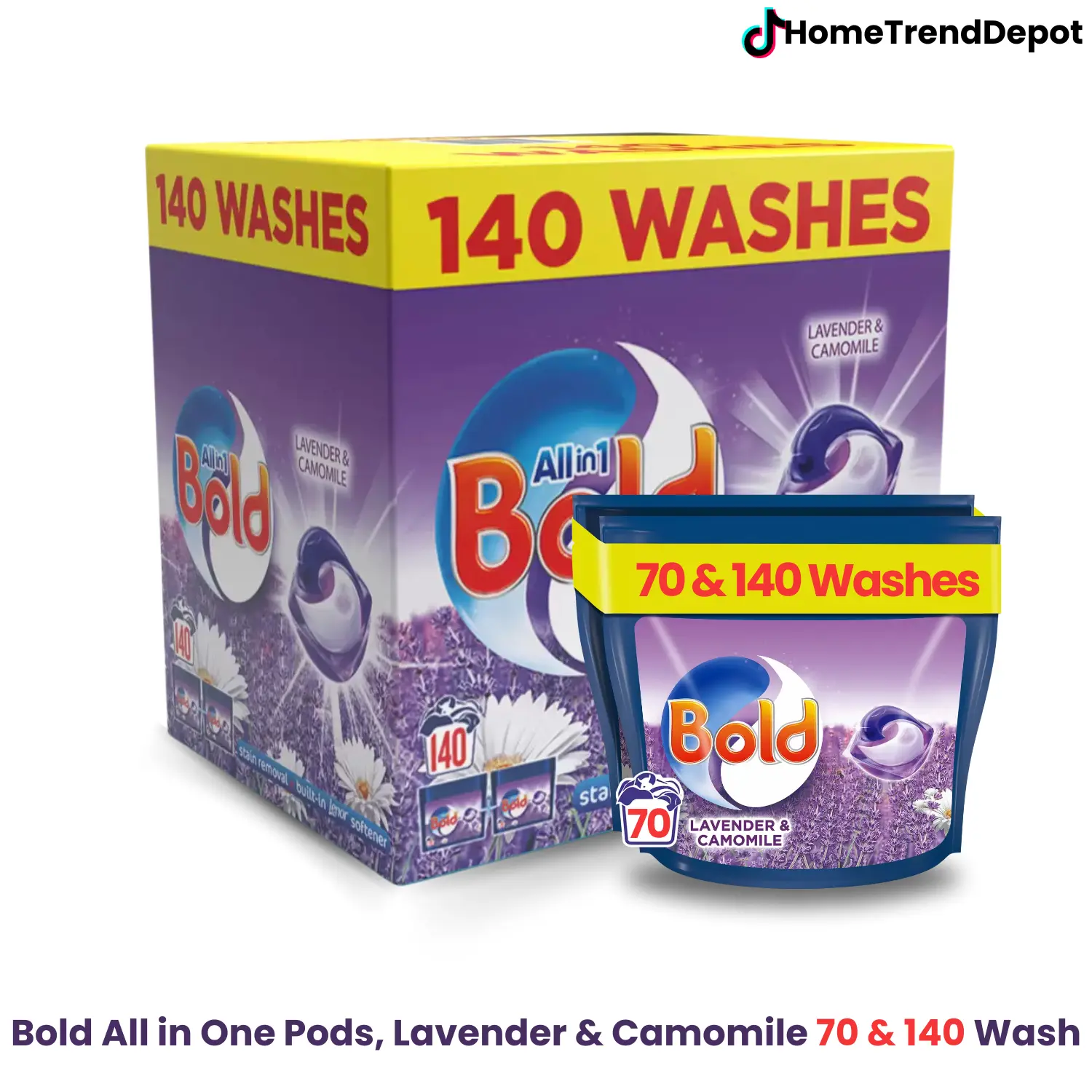 Bold All-in-1 PODS Washing Liquid Laundry Detergent Capsules, 70 & 140 Washes, Power Pack, Stain Remover For Clothes, Lavender and Camomile Scent Household Scented