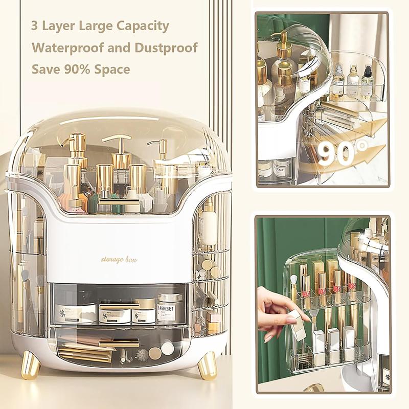 Product Introduction of Makeup Organizer, Dustproof Large Cosmetic Storage Box, Skincare Container with Drawers, White Transparent Gift box for Vanity Case 5