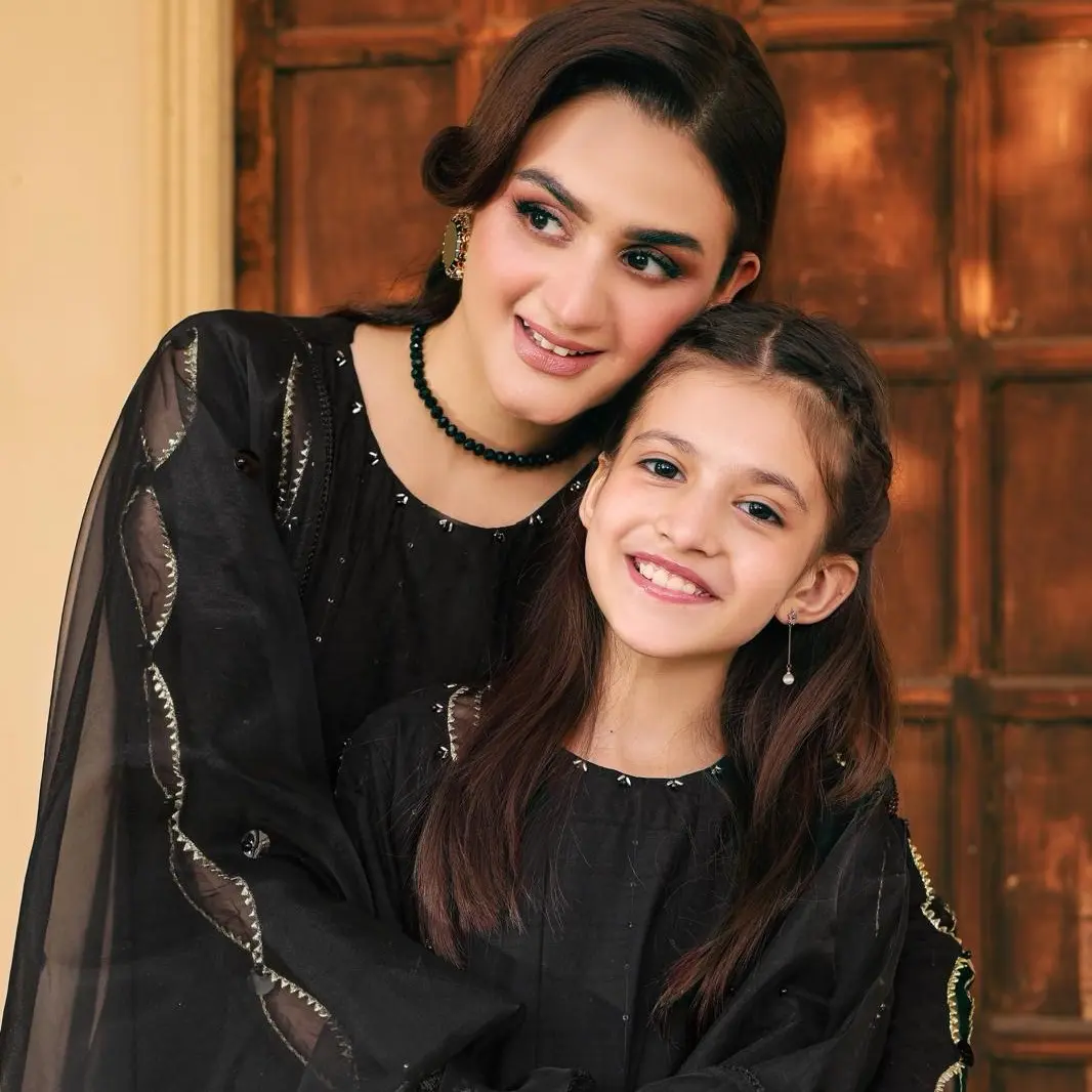ALLAY's Mother and Daughter 3 Pc Ready To Wear Viscose Maxi Suit - Black, Organza Dupatta