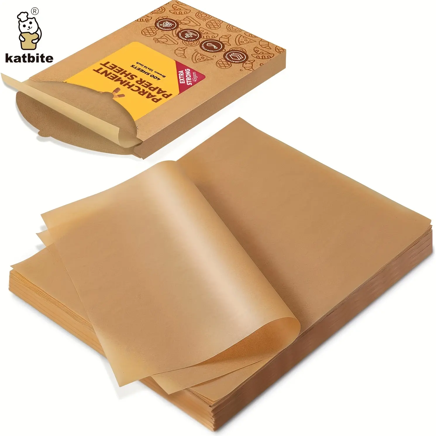 400PCS Katbite Unbleached Parchment Paper Sheets - Heavy Duty Non-Stick Baking Paper for Easy Food Release - 12 x 16 IN Pre-Cut Sheets for Half Sheet Cookie Bread Cake Pans, Grilling Meat Pizza, Oven, Air Fryer Cooking and Baking Needs
