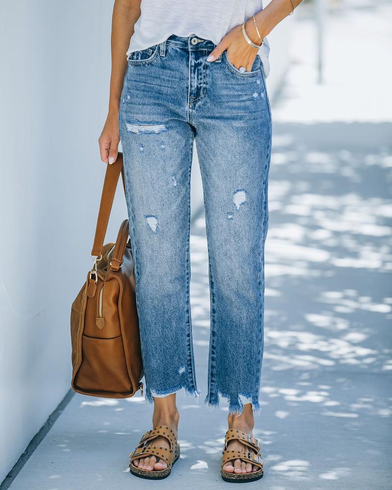Product Introduction of Stretch Women's Jeans 2025 Trend Blue Hight Waist Ripped Casual Fashion Streetwear Denim Pencil Pants 2