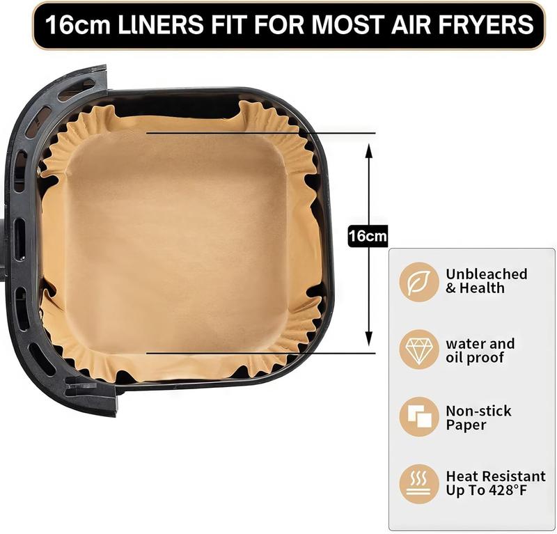 Air Fryer Liners 100 PCS | 6.3 Inch Square Air Fryer Paper Liners | Air Fryer Disposable Paper Liner, Bakeware Utensils Kitchen 2