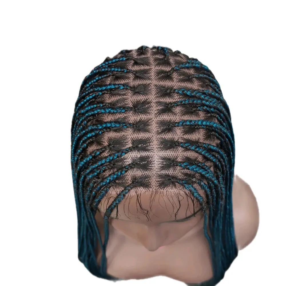 Human hair Full Lace Knitless Brush Box Braided Wig - Tea Green.