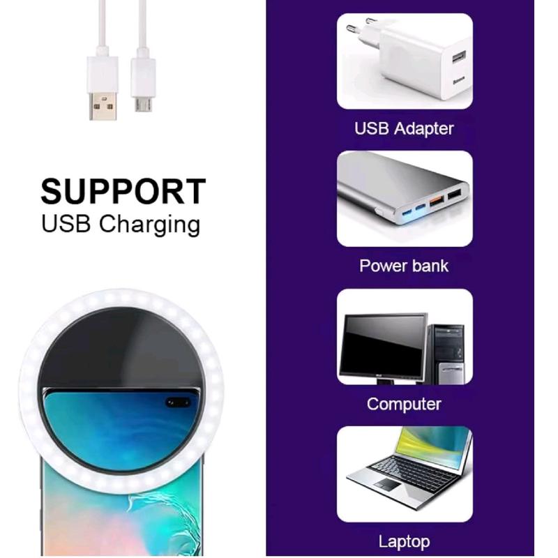 Selfie Light for Phone, Ring Light for Phone [Rechargeable] with 3 Brightness Levels & 30 LEDs, Dimmable Phone Selfie Ring Light for Phone, Tablet, Laptop, Zoom Meeting, Makeup, Video Accessories Adjustable Clip Portable Compact Cellphone Smartphone 5