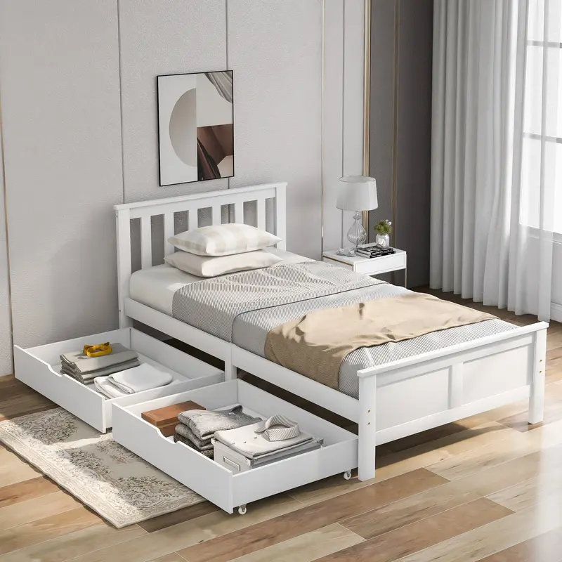Wooden Solid White Pine Storage Bed with Drawers Bed Furniture Frame for Adults, Kids, Teenagers 3ft Single (White 190x90cm) 0
