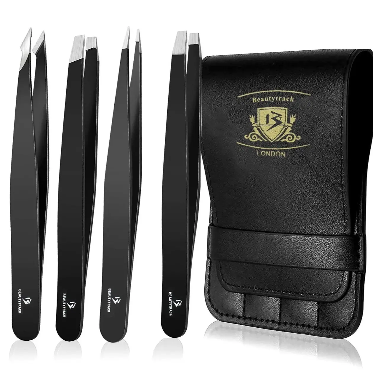 EYEBROW TWEEZERS SET PROFESSIONAL 4 - PIECE HAIR BEAUTY PLUCKERS STAINLESS STEEL