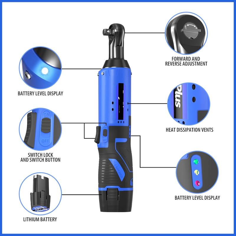 Cordless Ratchet Wrench 3/8" Head with 2Pcs 1500mAh Rechargeable Batteries, 40Nm Torque 230RPM Powerful Lightweight Electric Ratchet Wrench Set with 7 Sockets and Storage Bag 1
