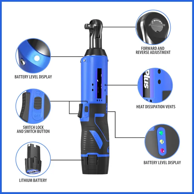 Cordless Ratchet Wrench 3/8" Head with 2Pcs 1500mAh Rechargeable Batteries, 40Nm Torque 230RPM Powerful Lightweight Electric Ratchet Wrench Set with 7 Sockets and Storage Bag 1